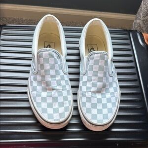 Vans Light Green White  Checkered Slip-Ons